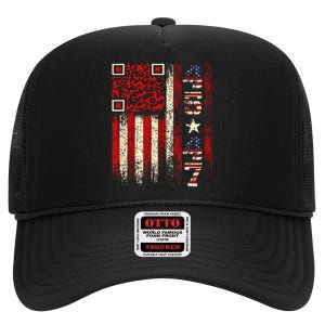 Qr Scan Me President Trump 4547 Trump Dancing Code High Crown Mesh Back Trucker Hat