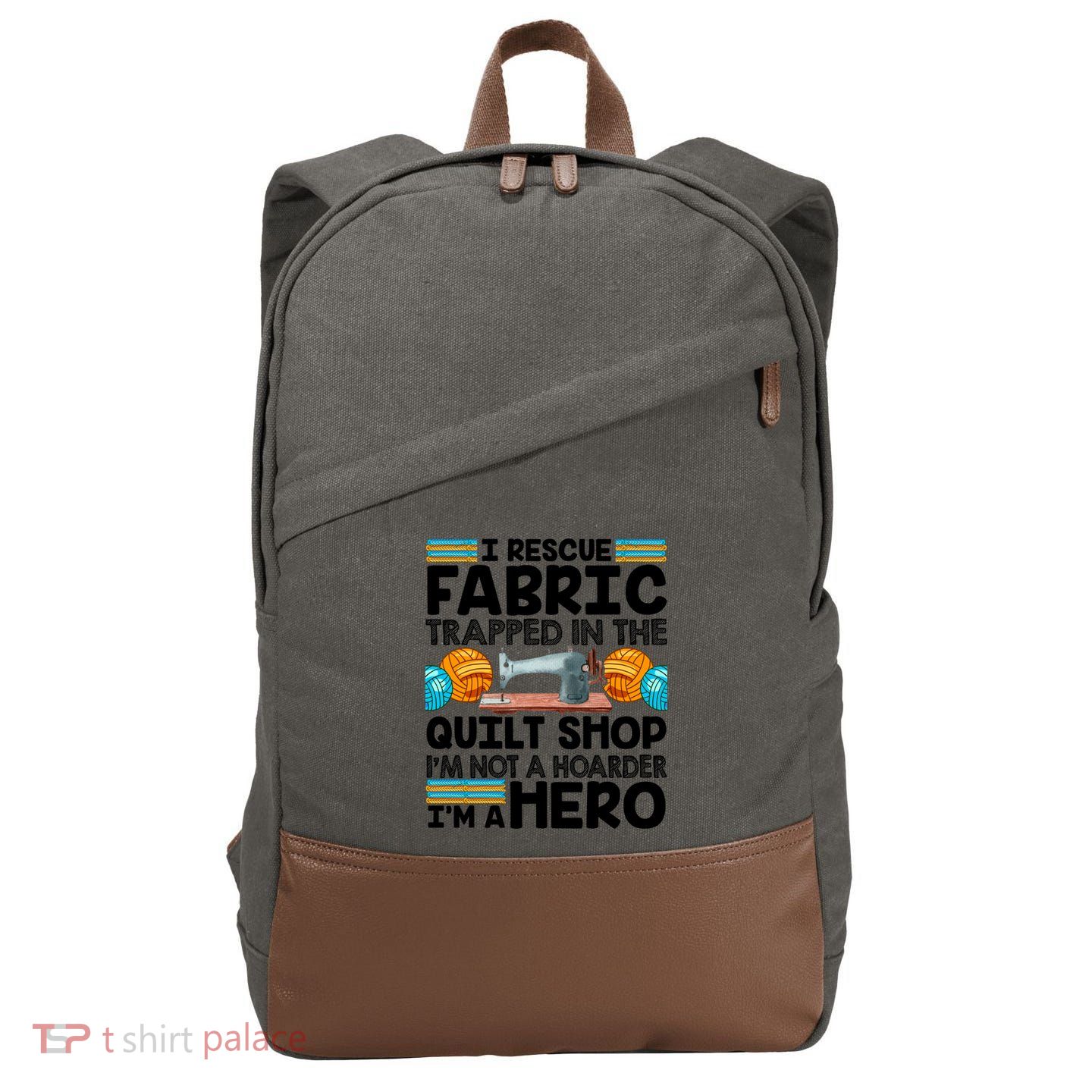 Quilt Shop Sewing Machine Quilting Stitching Quilters Fabric Gift Cotton Canvas Backpack