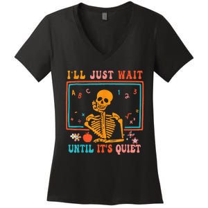 Quiet Skeleton Teacher Halloween Costume Women's V-Neck T-Shirt