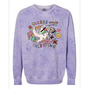 Queers Stand With Palestine Colorblast Crewneck Sweatshirt