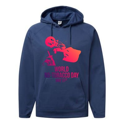 Quit Smoking World Nogifttobacco Day May 3 Skull Smoking Funny Gift Performance Fleece Hoodie