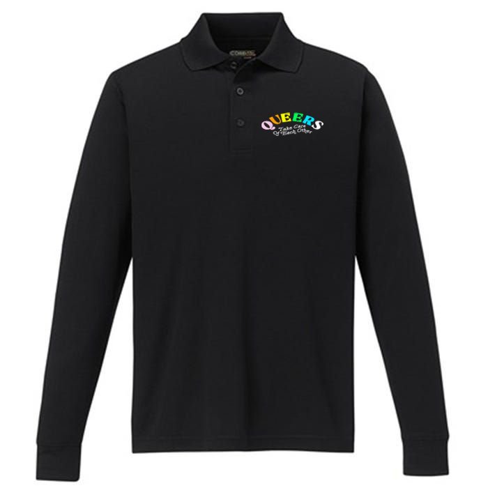 Queers Take Cares Of Each Others LGBT Pride Gay Lesbian Performance Long Sleeve Polo