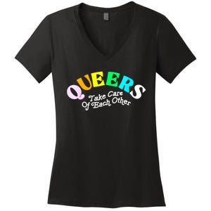 Queers Take Cares Of Each Others LGBT Pride Gay Lesbian Women's V-Neck T-Shirt