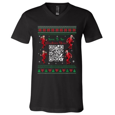 Qr Trump Dance Code President Dance Code Christmas Dance Fun V-Neck T-Shirt