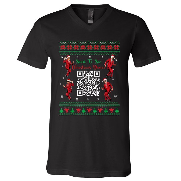 Qr Trump Dance Code President Dance Code Christmas Dance Fun V-Neck T-Shirt