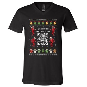 Qr Trump Dance Code President Scan For Instruction Christmas V-Neck T-Shirt