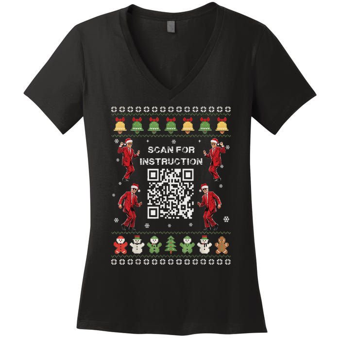 Qr Trump Dance Code President Scan For Instruction Christmas Women's V-Neck T-Shirt