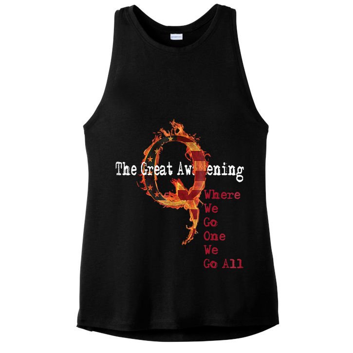 QAnon The Great Awakening American Flag Rabbit Gift Ladies PosiCharge Tri-Blend Wicking Tank