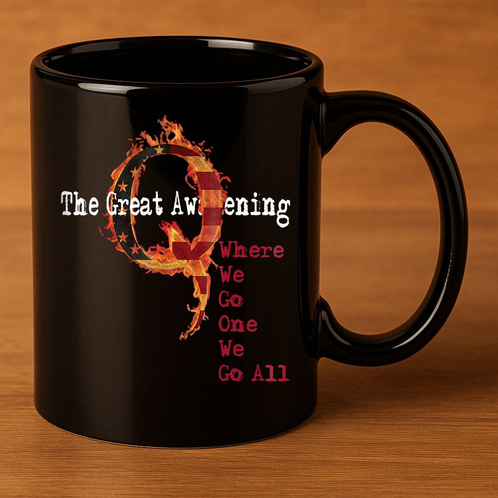 QAnon The Great Awakening American Flag Rabbit Gift 11oz C Handle Ceramic Mug