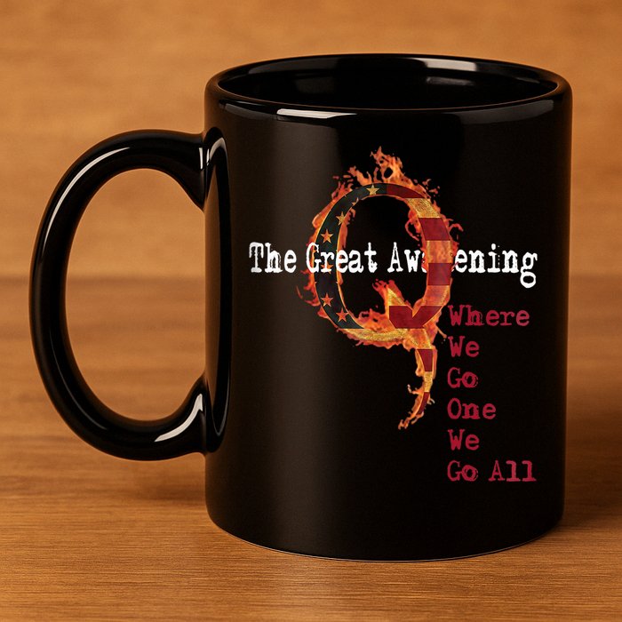 QAnon The Great Awakening American Flag Rabbit Gift 11oz C Handle Ceramic Mug