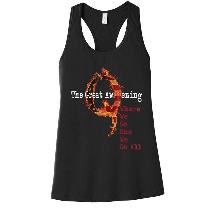 QAnon The Great Awakening American Flag Rabbit Gift Women's Racerback Tank