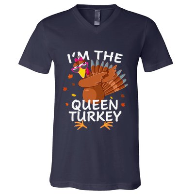 Queen Turkey Matching Outfit Thanksgiving Pajamas Family V-Neck T-Shirt