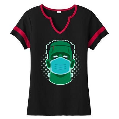 Quarantine Frankenstein With Mask Ladies Halftime Notch Neck Tee