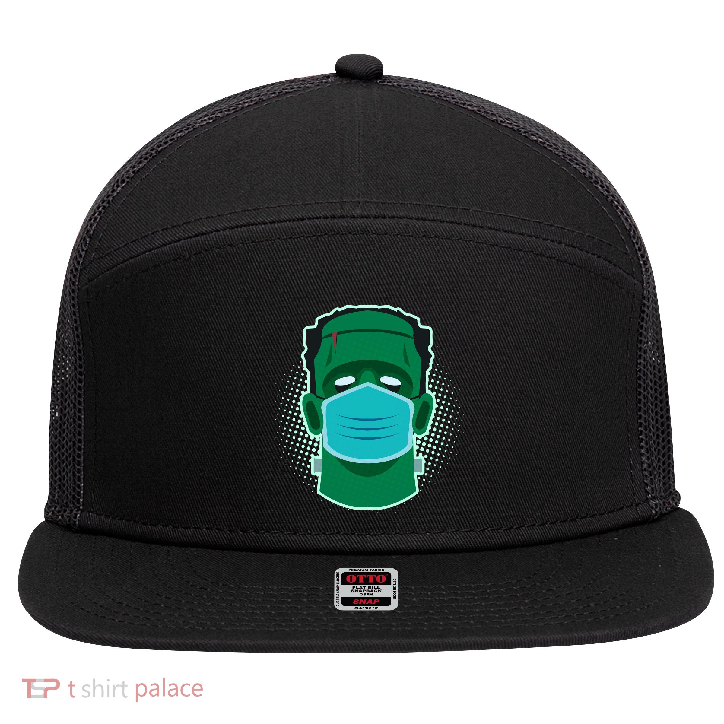 Quarantine Frankenstein With Mask 7 Panel Mesh Trucker Snapback Hat
