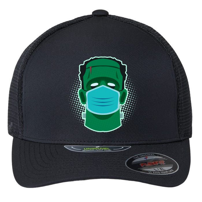 Quarantine Frankenstein With Mask Flexfit Unipanel Trucker Cap