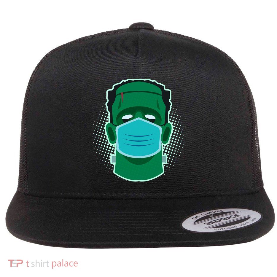Quarantine Frankenstein With Mask Flatbill Hat
