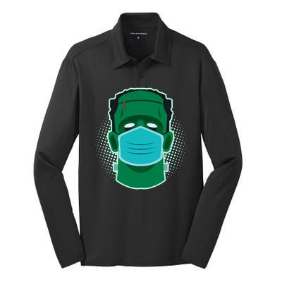 Quarantine Frankenstein With Mask Silk Touch Performance Long Sleeve Polo