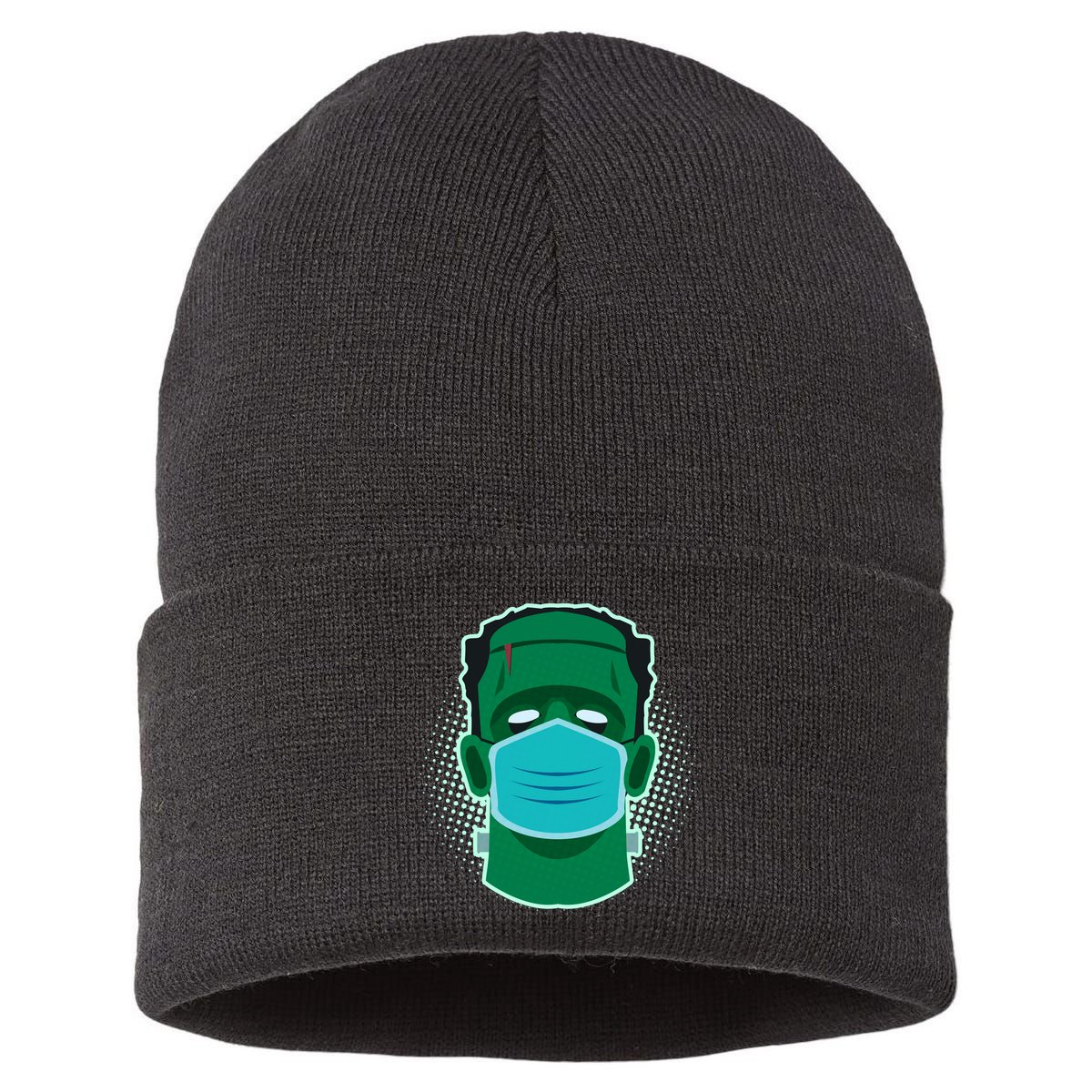 Quarantine Frankenstein With Mask Sustainable Knit Beanie