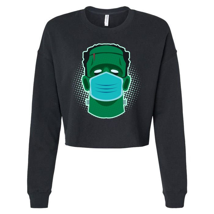 Quarantine Frankenstein With Mask Cropped Pullover Crew