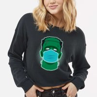 Quarantine Frankenstein With Mask Cropped Pullover Crew