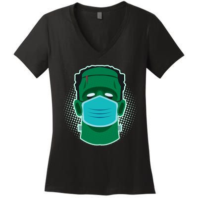 Quarantine Frankenstein With Mask Women's V-Neck T-Shirt