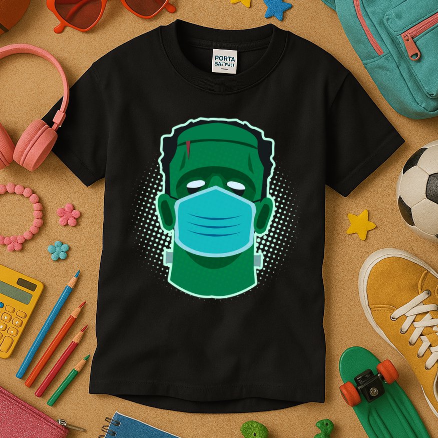 Quarantine Frankenstein With Mask Kids T-Shirt