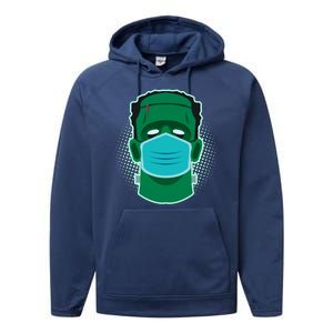 Quarantine Frankenstein With Mask Performance Fleece Hoodie