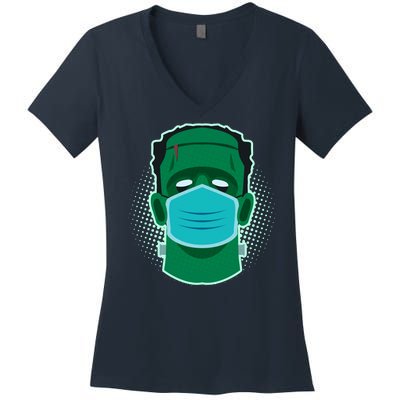 Quarantine Frankenstein With Mask Women's V-Neck T-Shirt