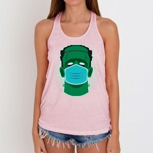 Quarantine Frankenstein With Mask Women's Knotted Racerback Tank