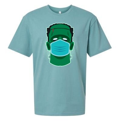 Quarantine Frankenstein With Mask Sueded Cloud Jersey T-Shirt