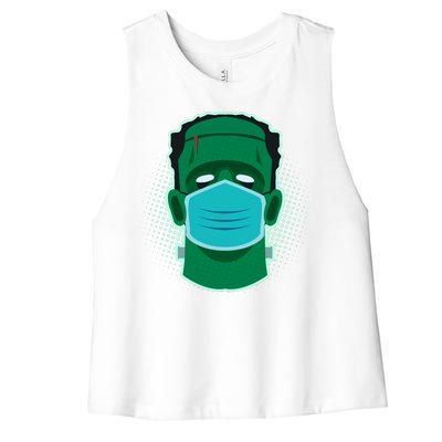 Quarantine Frankenstein With Mask Women's Racerback Cropped Tank