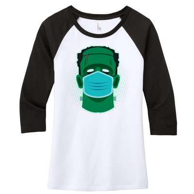 Quarantine Frankenstein With Mask Women's Tri-Blend 3/4-Sleeve Raglan Shirt