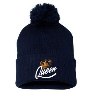 Queen Gold Crown  Pom Pom 12in Knit Beanie