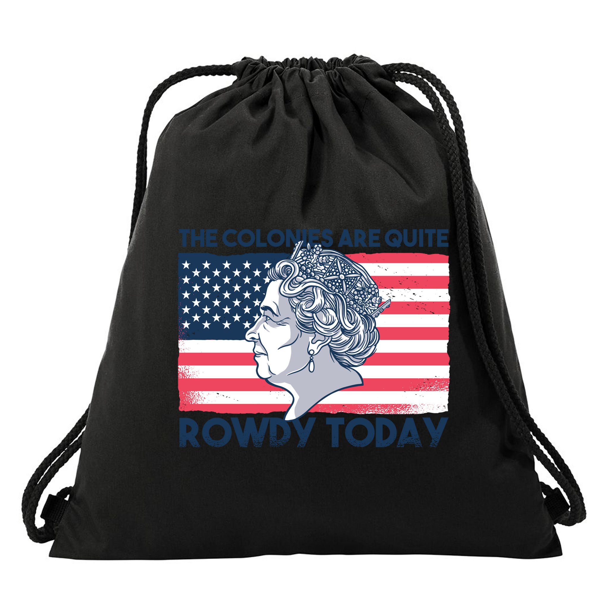 Queen Of England American Flag Drawstring Bag