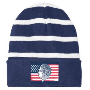 Queen Of England American Flag Striped Beanie with Solid Band