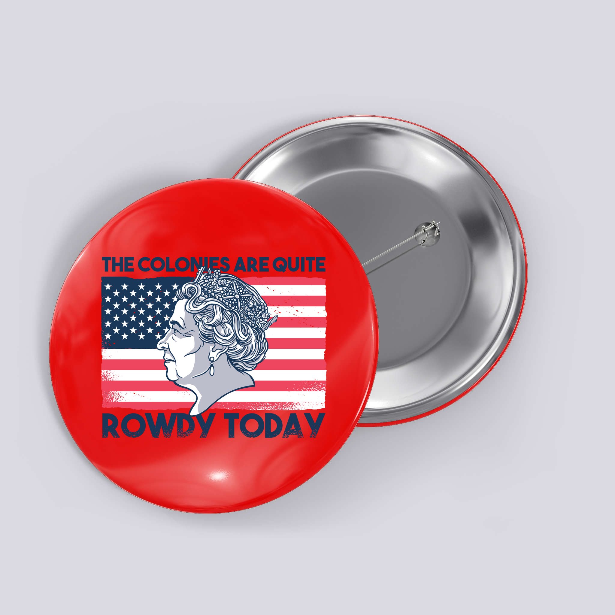 Queen Of England American Flag Button