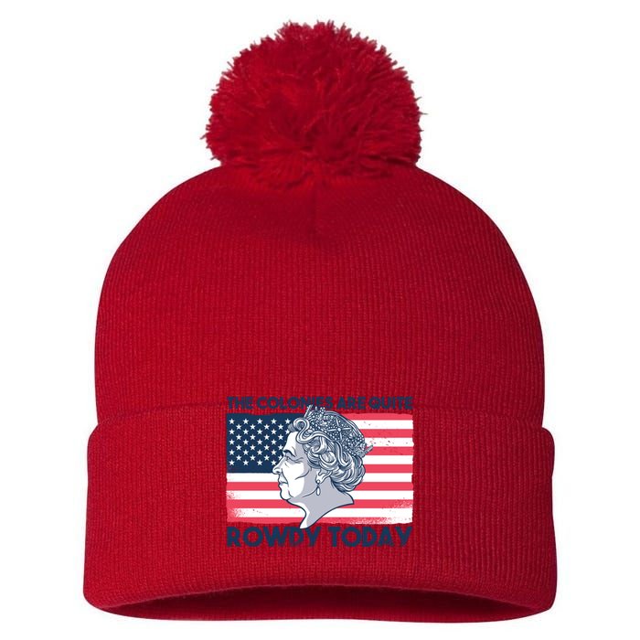 Queen Of England American Flag Pom Pom 12in Knit Beanie