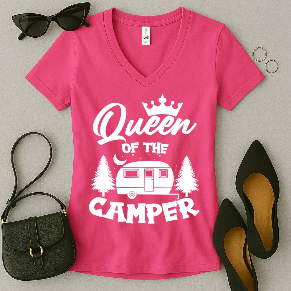 Queen of the Camper Funny Camping Women's V-Neck T-Shirt