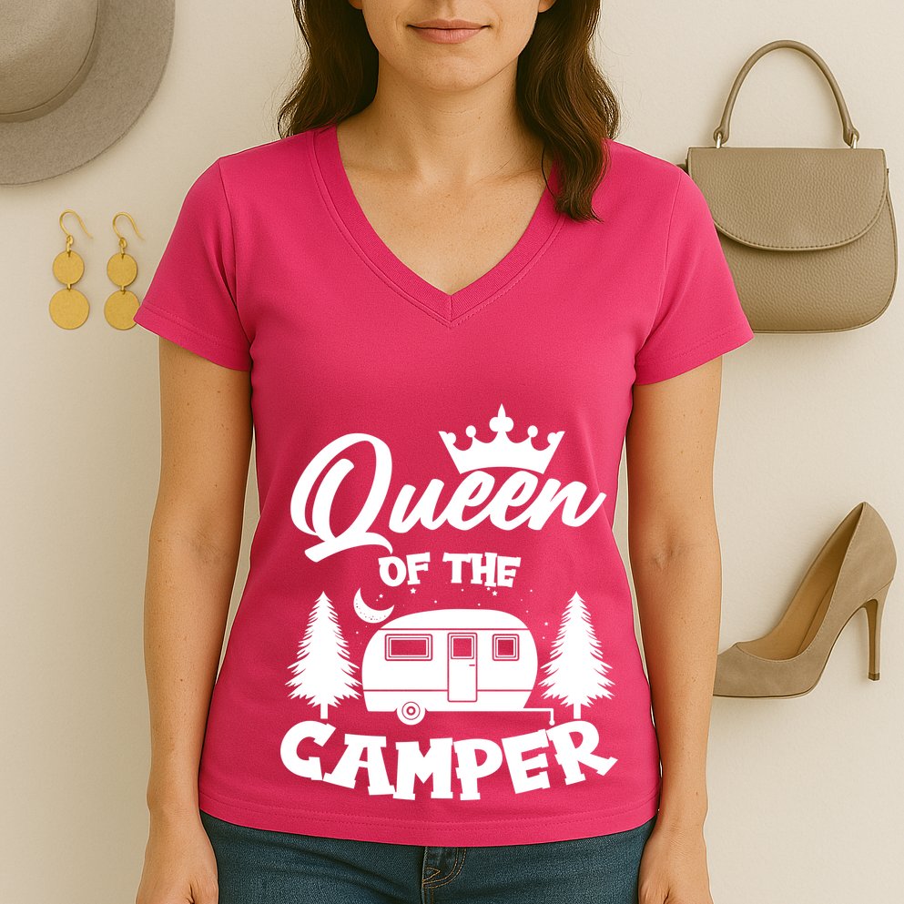 Queen of the Camper Funny Camping Women's V-Neck T-Shirt
