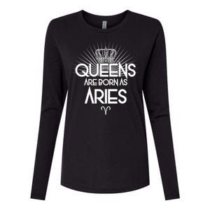 Queens Are Born As Aries Womens Cotton Relaxed Long Sleeve T-Shirt