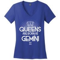 Queens Are Born As Gemini Women's V-Neck T-Shirt