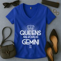 Queens Are Born As Gemini Women's V-Neck T-Shirt