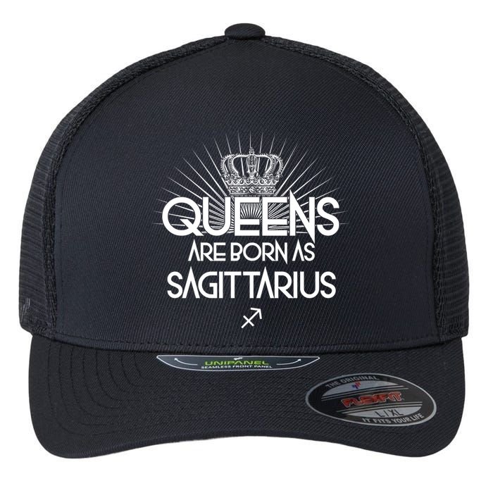 Queens Are Born As Sagittarius Flexfit Unipanel Trucker Cap