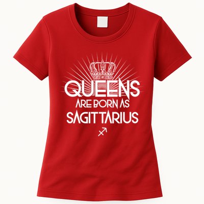 Queens Are Born As Sagittarius Womens T-Shirt