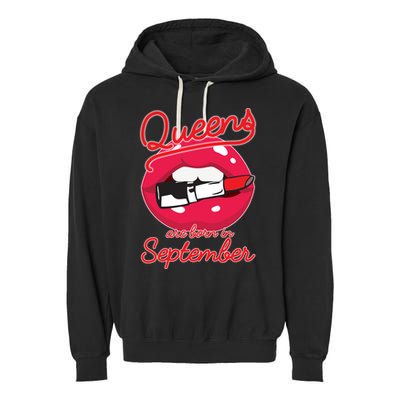 Queens Are Born in September Lipstick Garment-Dyed Fleece Hoodie