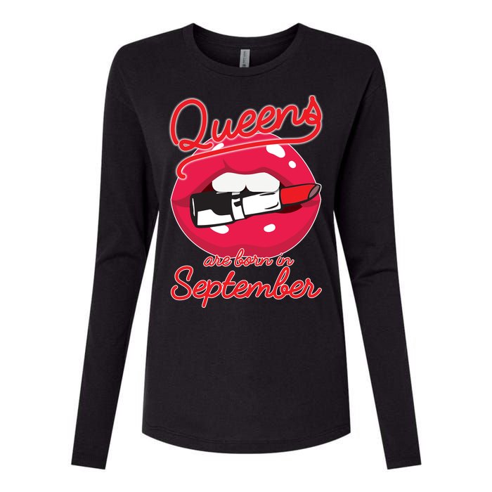 Queens Are Born in September Lipstick Womens Cotton Relaxed Long Sleeve T-Shirt