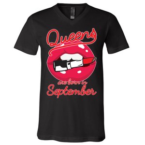 Queens Are Born in September Lipstick V-Neck T-Shirt