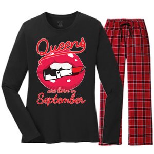 Queens Are Born in September Lipstick Women's Long Sleeve Flannel Pajama Set 