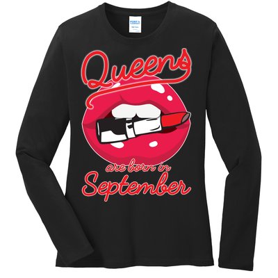 Queens Are Born in September Lipstick Ladies Long Sleeve Shirt