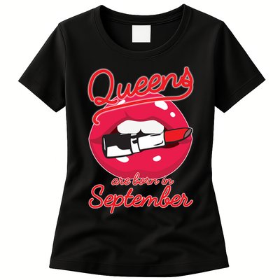 Queens Are Born in September Lipstick Womens T-Shirt